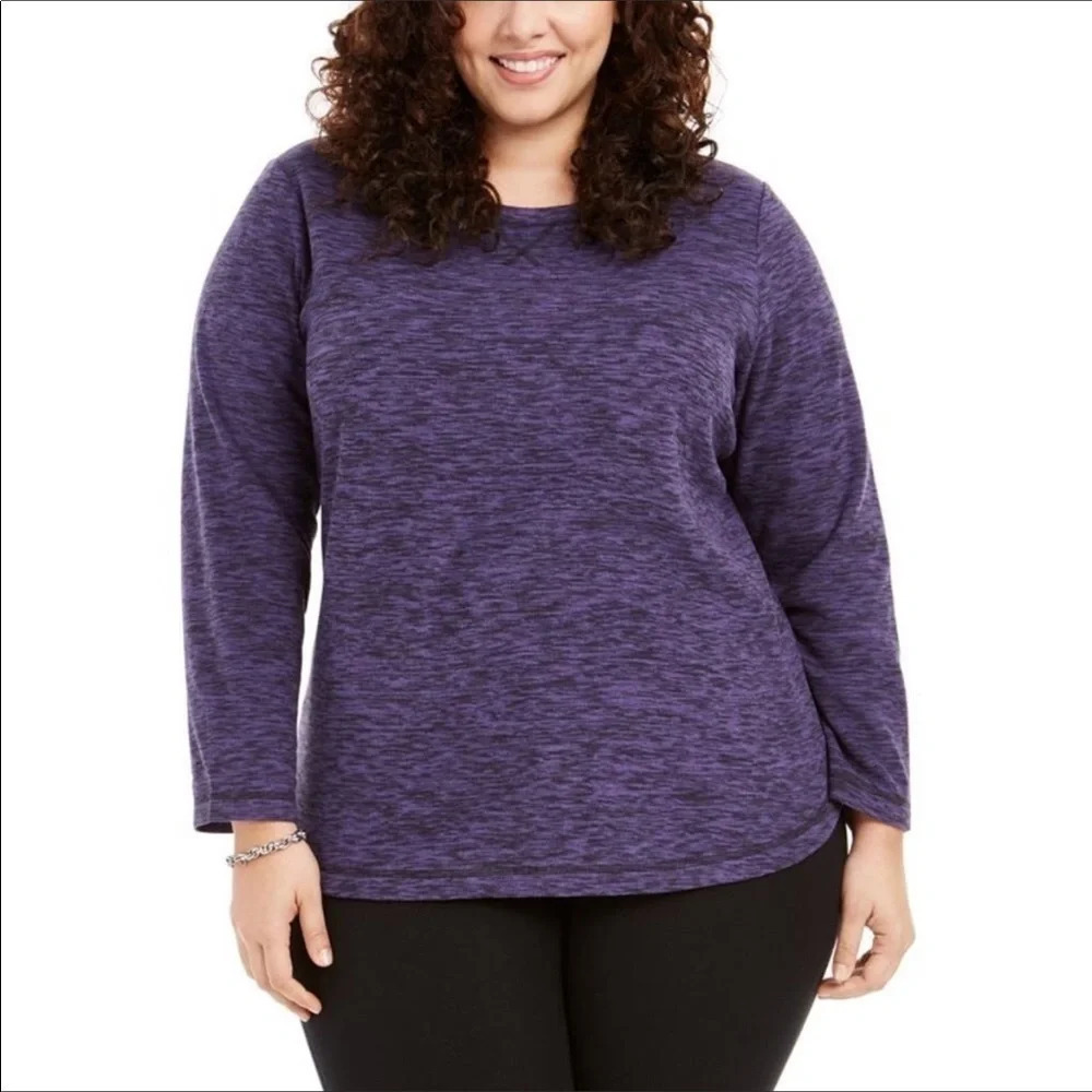 Karen Scott Sport Fleece Marled Long Sleeve Shirt v6x